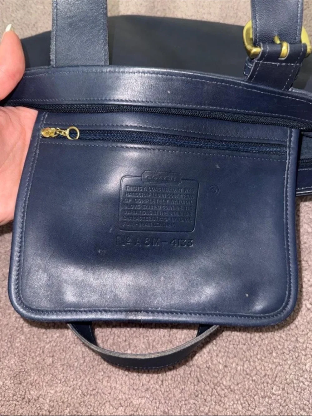 Coach vintage Waverly handbag in navy blue leather with gold hardware